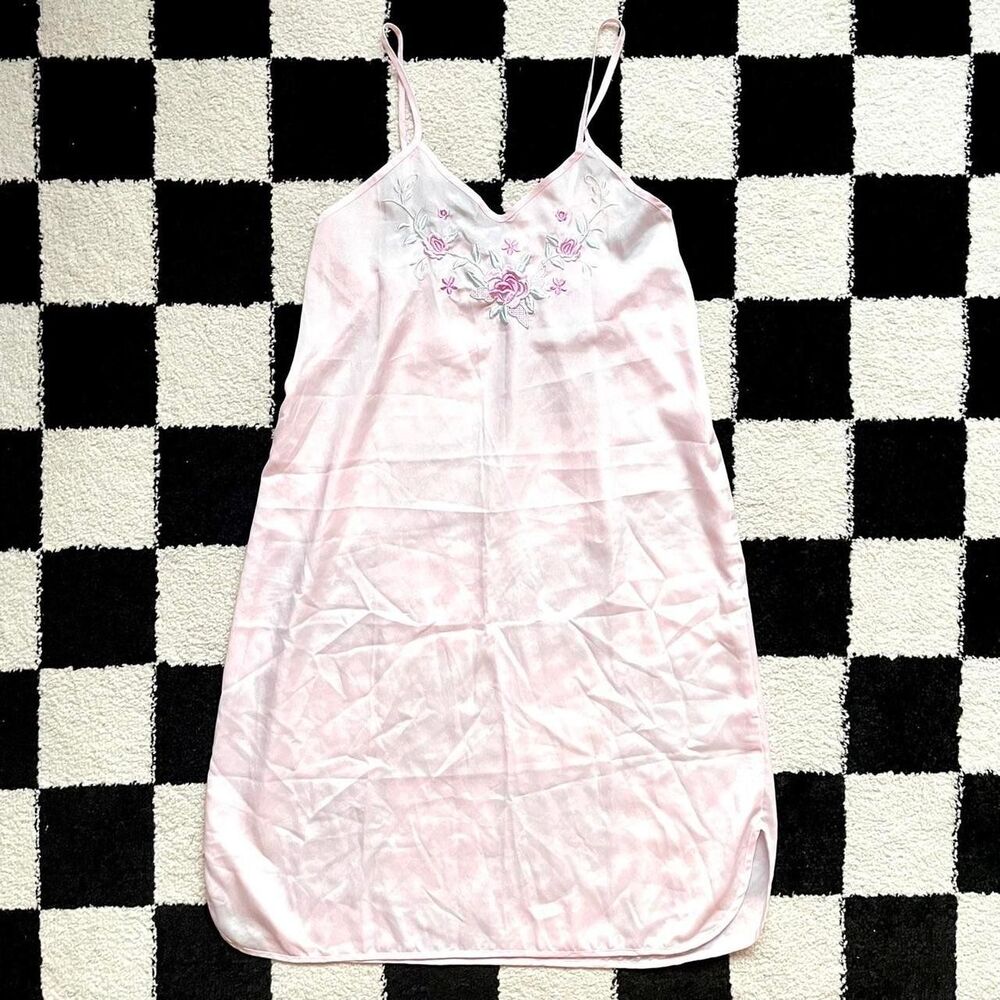 Light Pink Floral Embroidered Slip XS